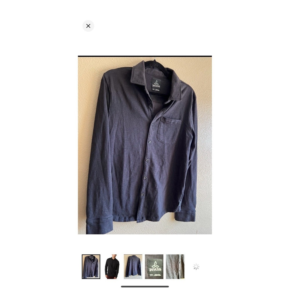 Prana Shirt Medium Black Ronnie Long Sleeve Button Organic Blend Outdoor Stretch